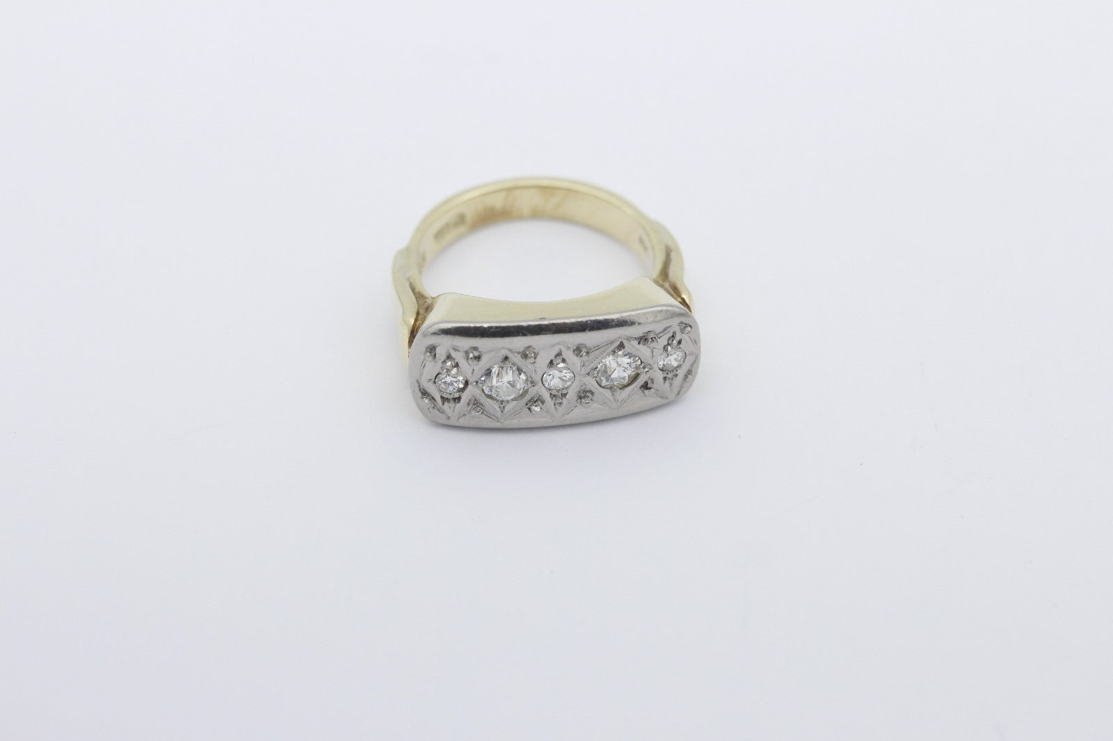Antiker Gold Damen Ring aus 585 / 750 Gelbgold & Weißgold mit Diamanten | Gr. 55