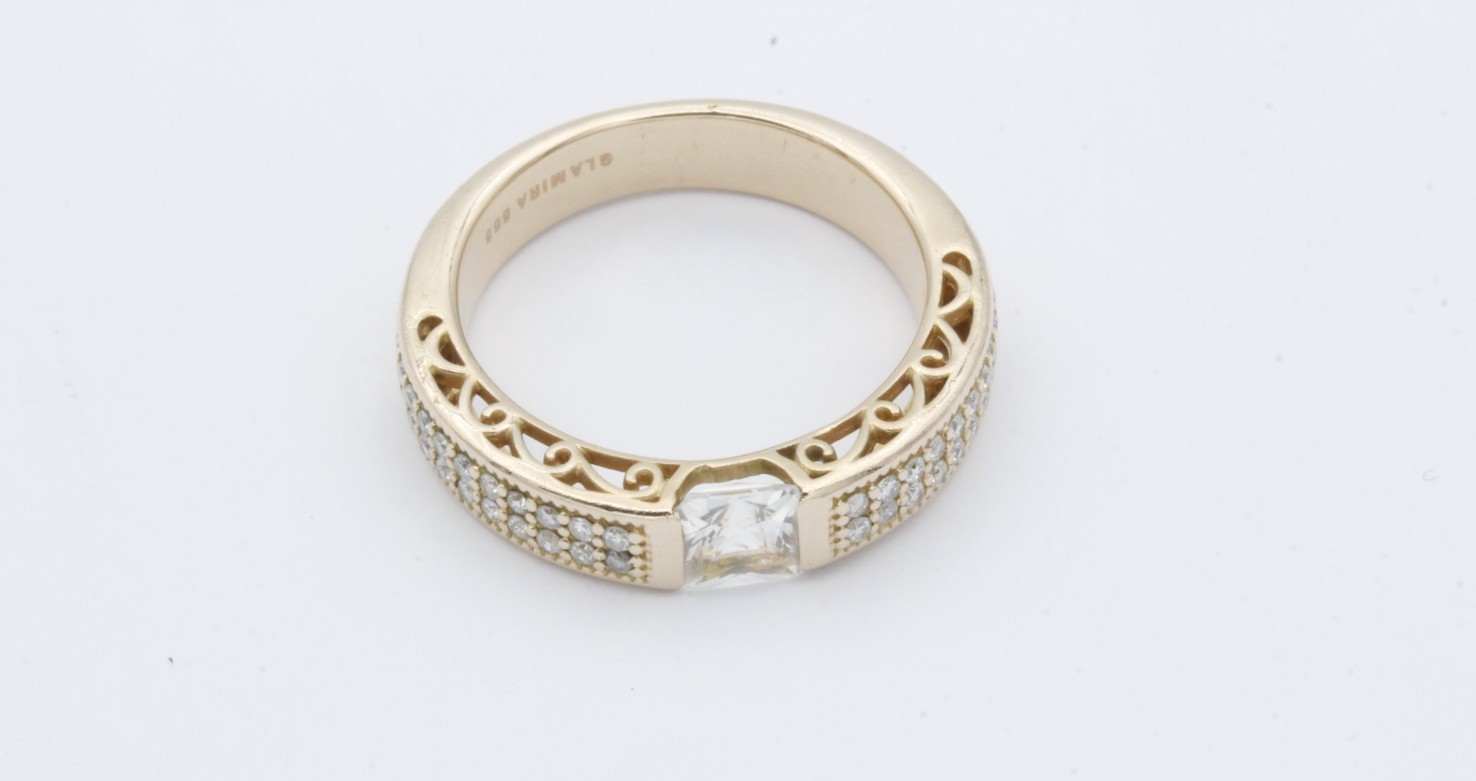 Glamira 585 / 14K Gelbgold Damenring Princess Cut Zirkonia & Diamanten Gr. 57