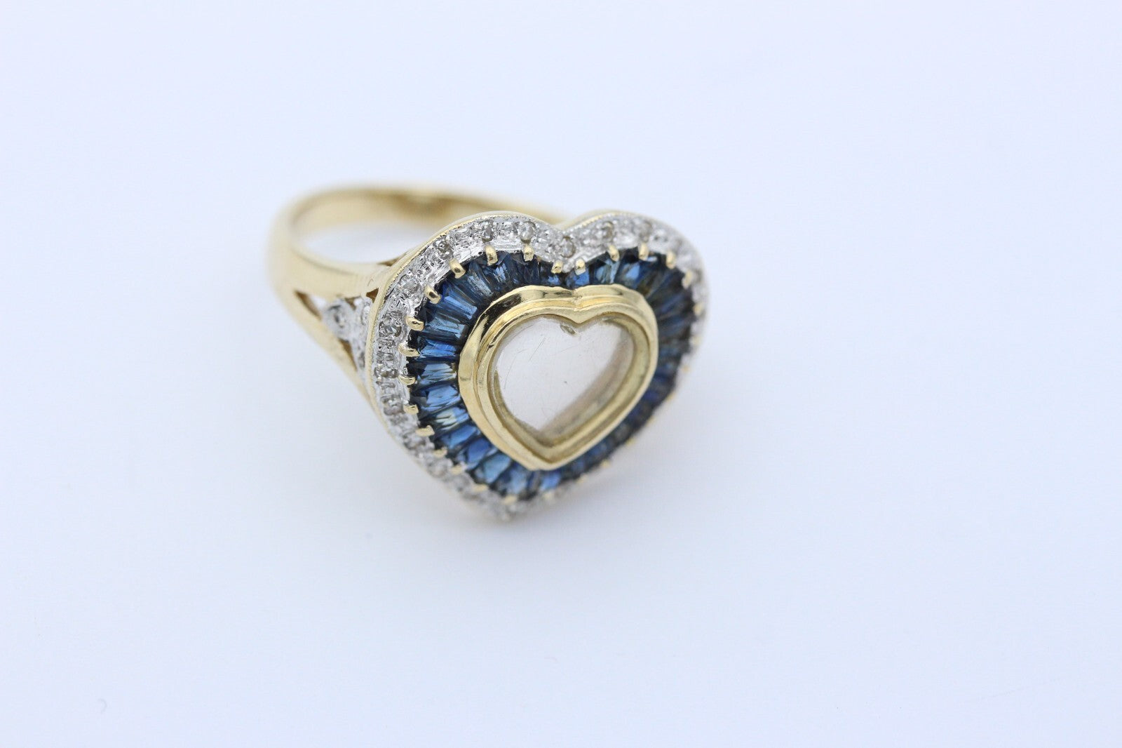 Schöner Damen Herz Ring aus 585 / 14K Gelbgold mit Saphir & Diamanten