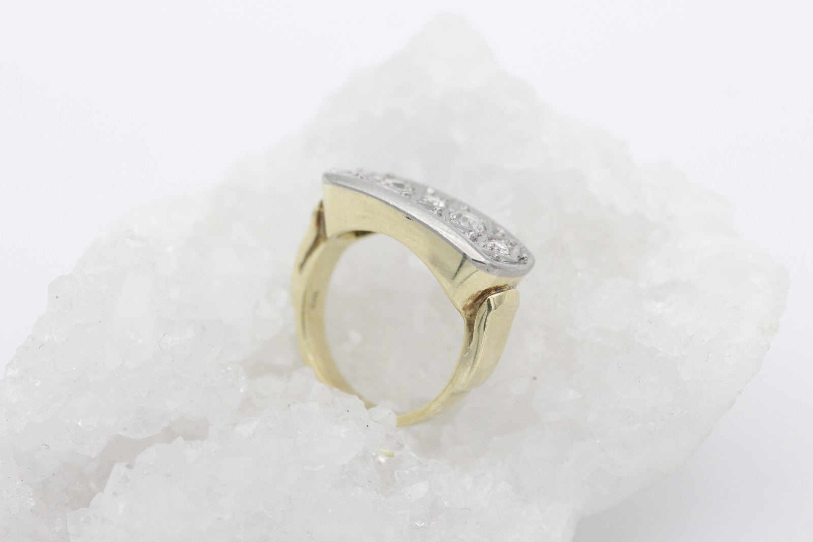 Antiker Gold Damen Ring aus 585 / 750 Gelbgold & Weißgold mit Diamanten | Gr. 55