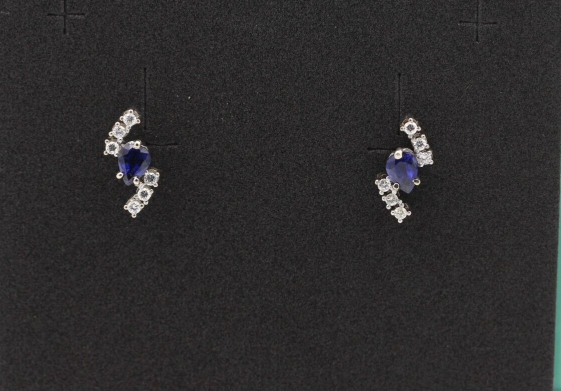 Traumhafte Damen Ohrstecker Ohrschmuck aus 585 Weißgold mit Saphir & Diamanten