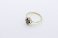 Traumhafter Damen Juwelen Ring aus 585 / 14k Gelbgold mit Granat & weiße Steine