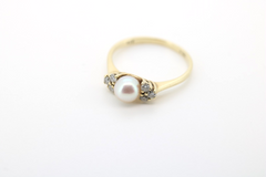 Eleganter 585 14K Goldring mit Brillanten und Perle – Vintage Stil | Gr. 52