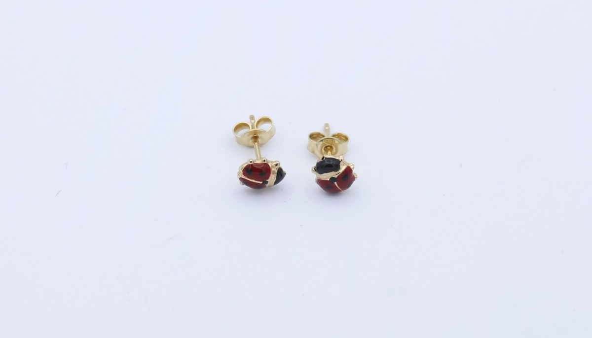 585 Gold Ohrstecker Marienkäfer – 14K Gelbgold, Emaille, Glücksbringer Schmuck