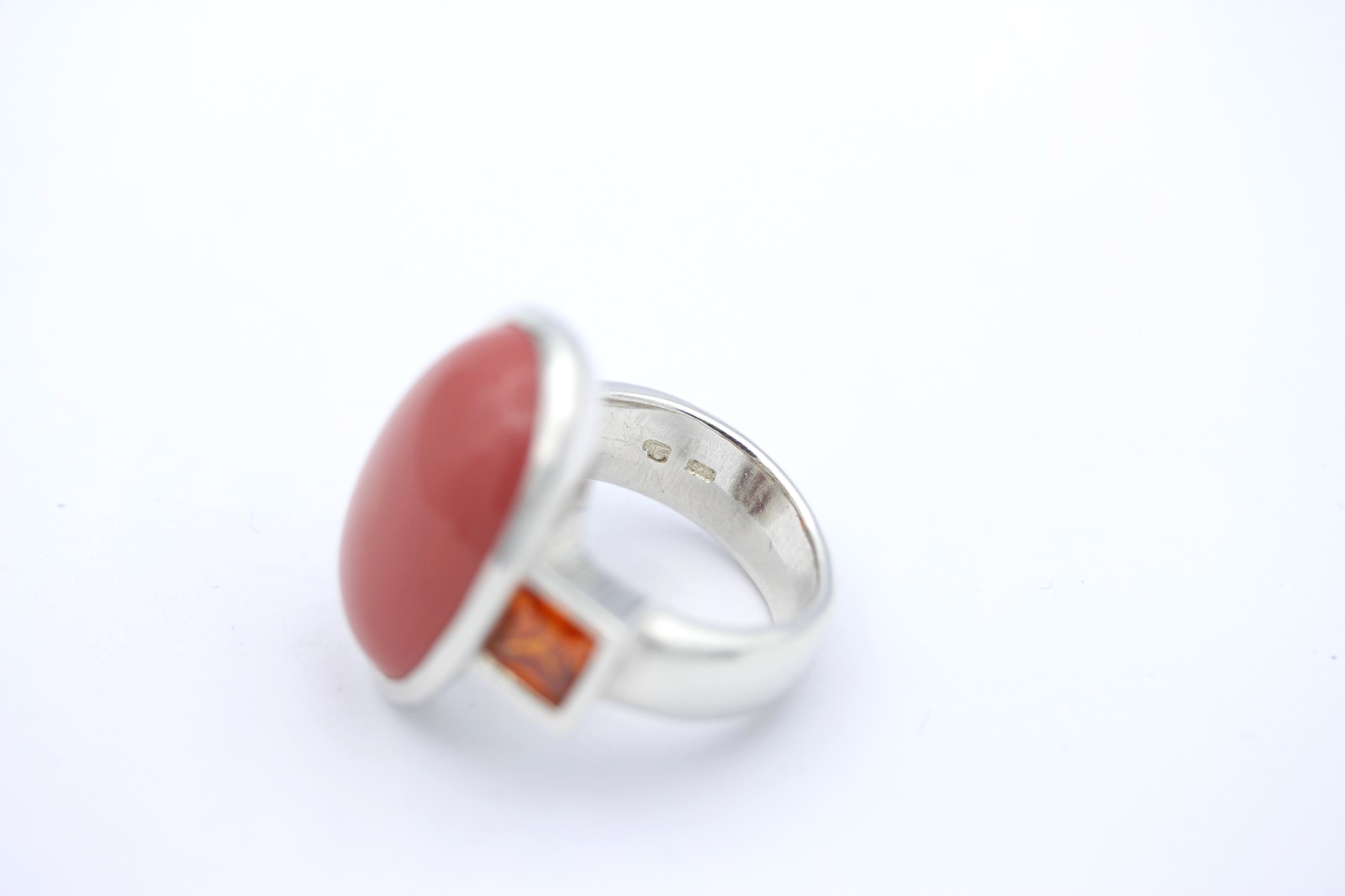 Massiver Designer Ring 925 Silber mit Korallroter Stein & orangefarbene Steine