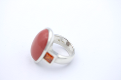 Massiver Designer Ring 925 Silber mit Korallroter Stein & orangefarbene Steine