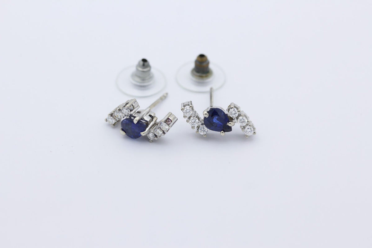 Traumhafte Damen Ohrstecker Ohrschmuck aus 585 Weißgold mit Saphir & Diamanten