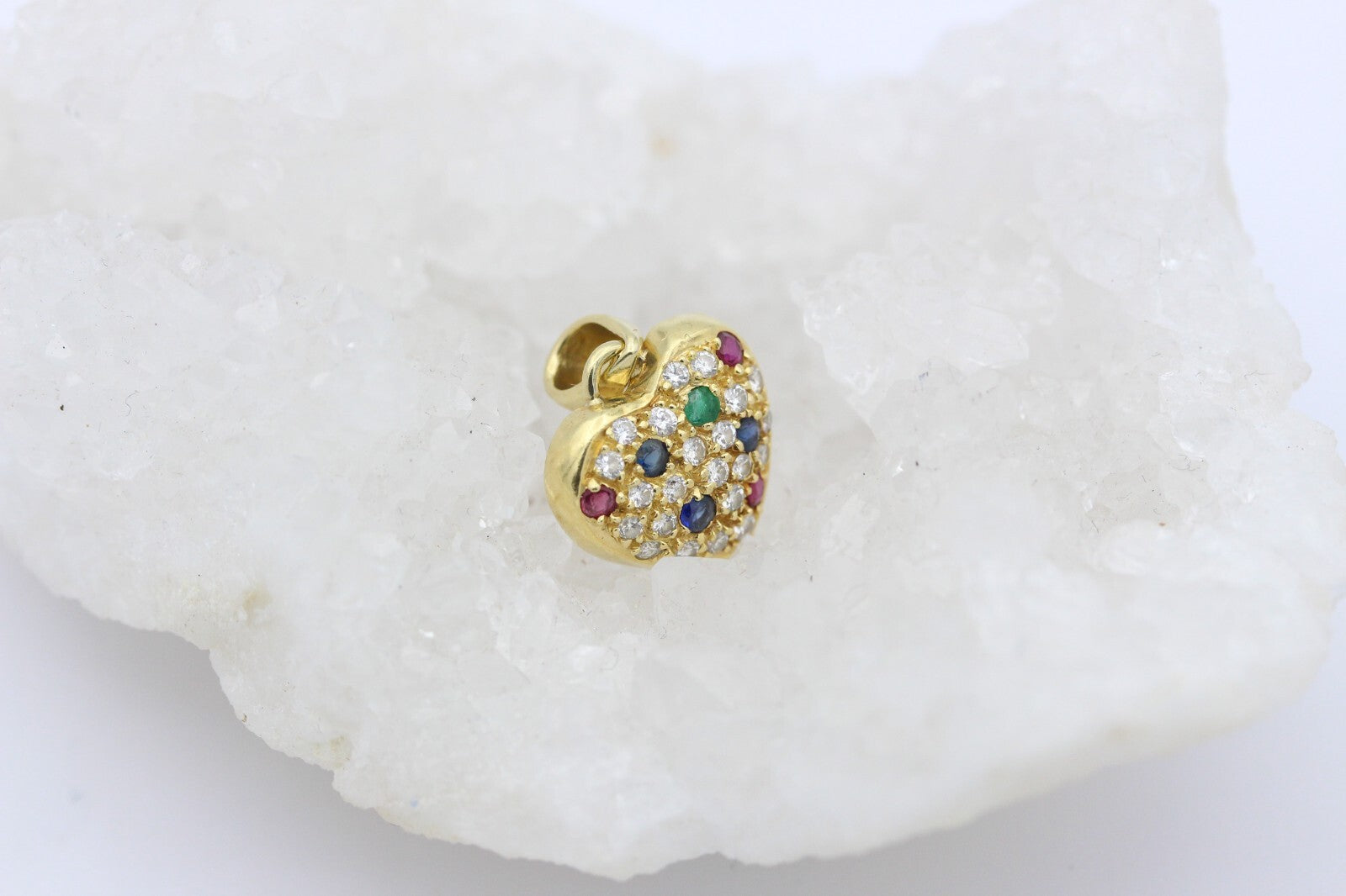 Zarter Herz Juwelen Anhänger aus 750 / 18K Gold mit Saphir, Rubin & Diamanten