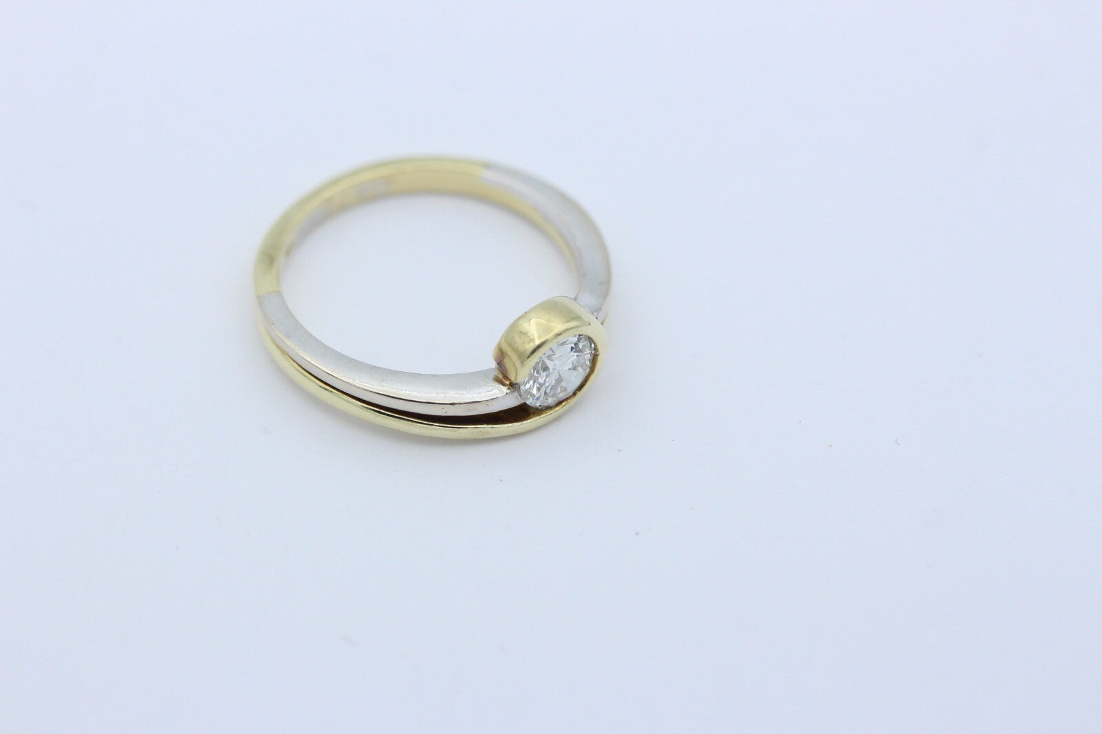 Solitär Diamant Brillant Bicolor Damen Goldring Gelbgold & Weißgold ca. 0,50 ct