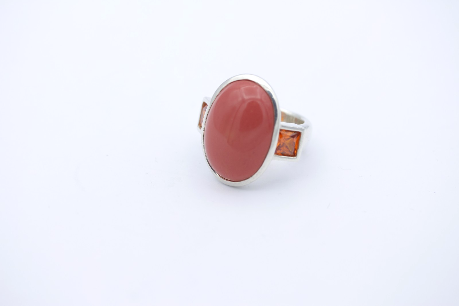 Massiver Designer Ring 925 Silber mit Korallroter Stein & orangefarbene Steine