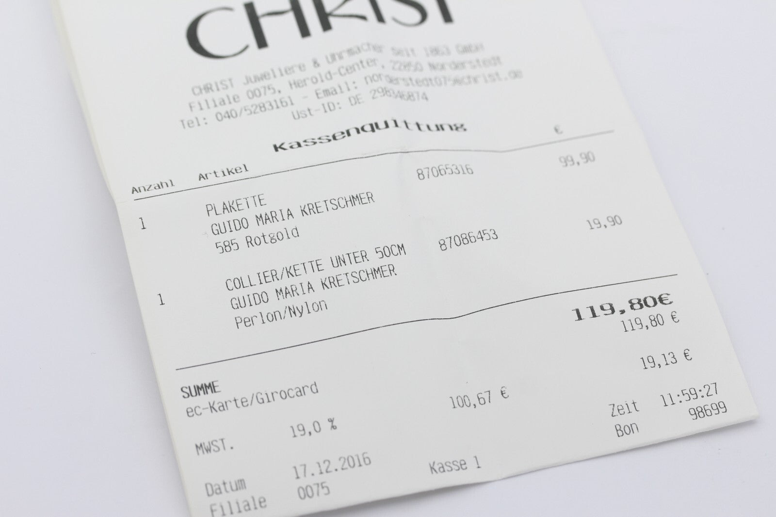 Guido Maria Kretschmer by Christ Plakette 585 Rotgold mit Nylon Halskette