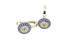 585 Gold Ohrringe 14K Damen Ohrhänger mit blauen, weißen & gelben steinen