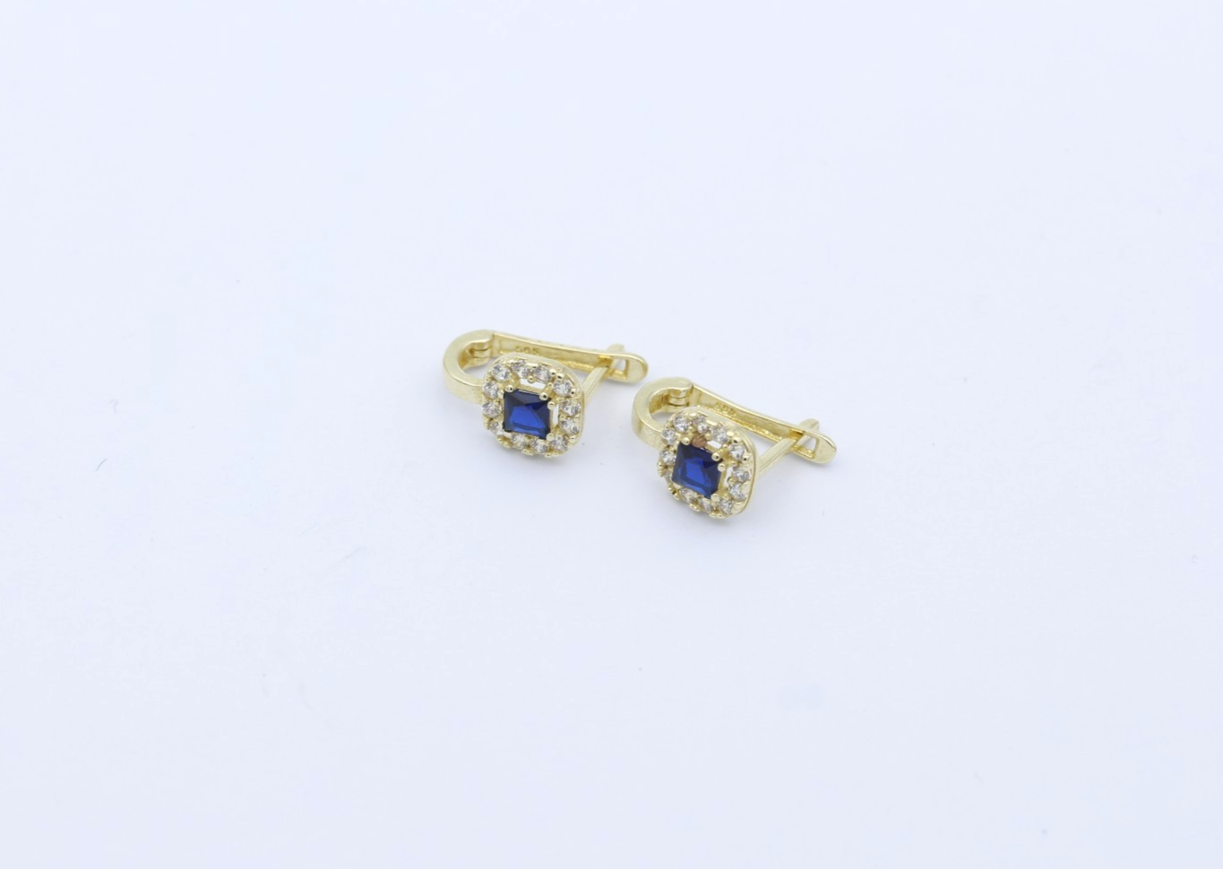 585 Gold Damen Ohrschmuck Ohrringe mit blaue & weiße Steine – 14K Gelbgold