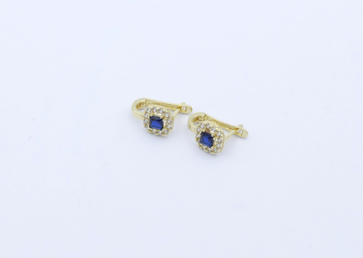 585 Gold Damen Ohrschmuck Ohrringe mit blaue & weiße Steine – 14K Gelbgold