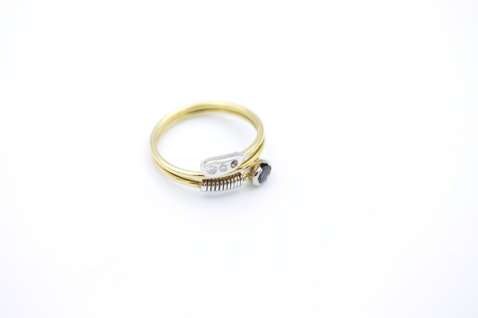 Außergewöhnlicher Designer Schlangenring 750 Gold mit Saphir & Brillanten Gr. 53