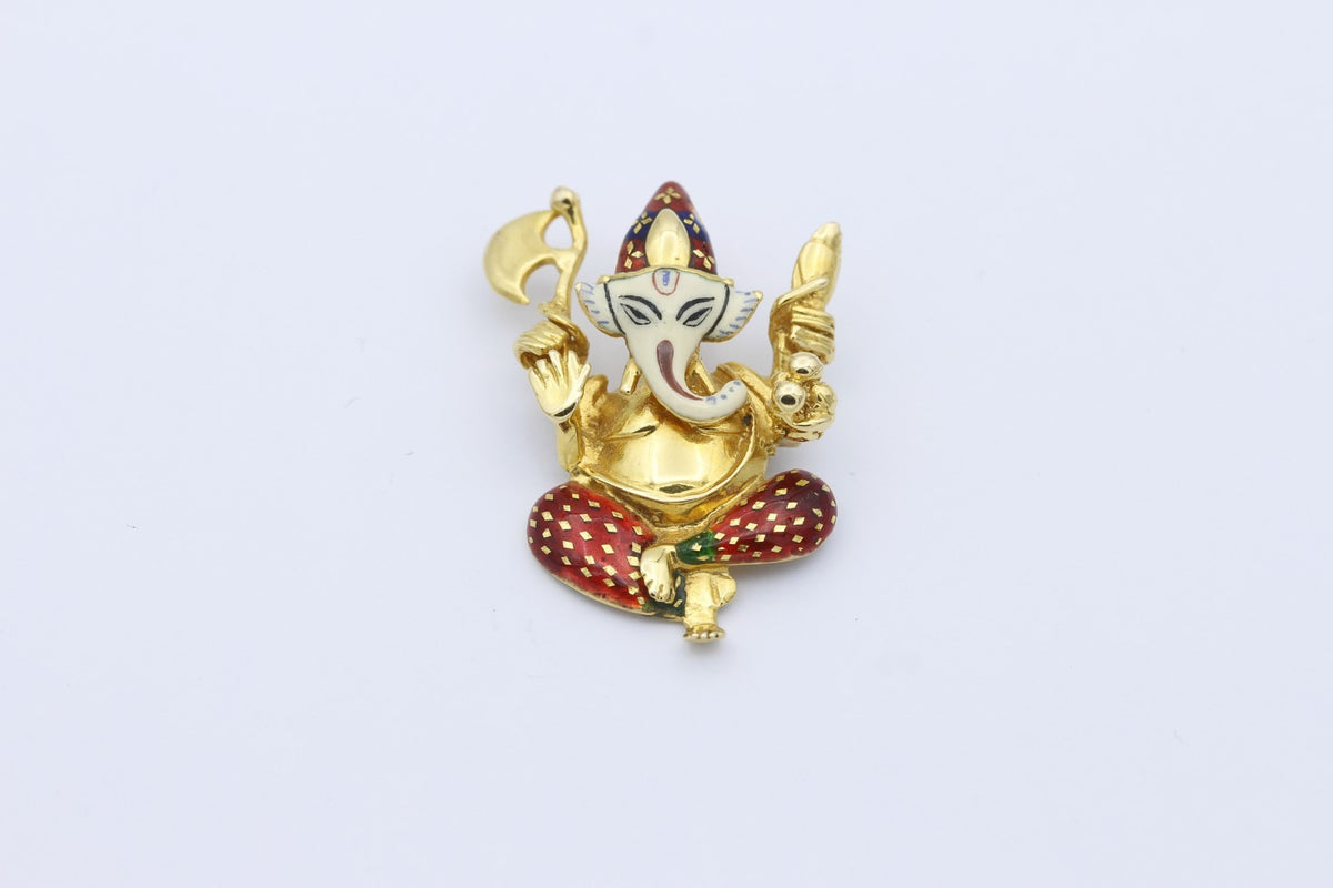 750 Gold Anhänger Ganesha – 18K Gelbgold, Emaille, indischer Gott, fein gearbeit