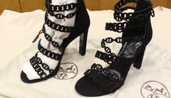 Hermes Leder Damen Sandalen Sandaletten Wildledereffekt Schwarz Gr. 38 Unbenutzt