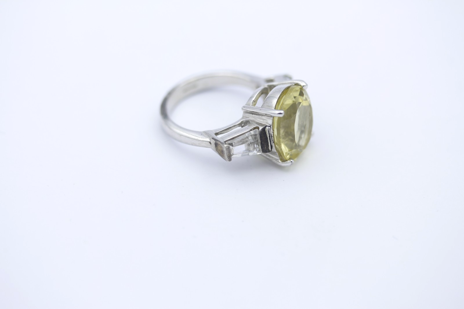 Großer Damen Cocktailring 925 Sterlingsilber mit gelbem Stein & Zirkonia Gr. 54