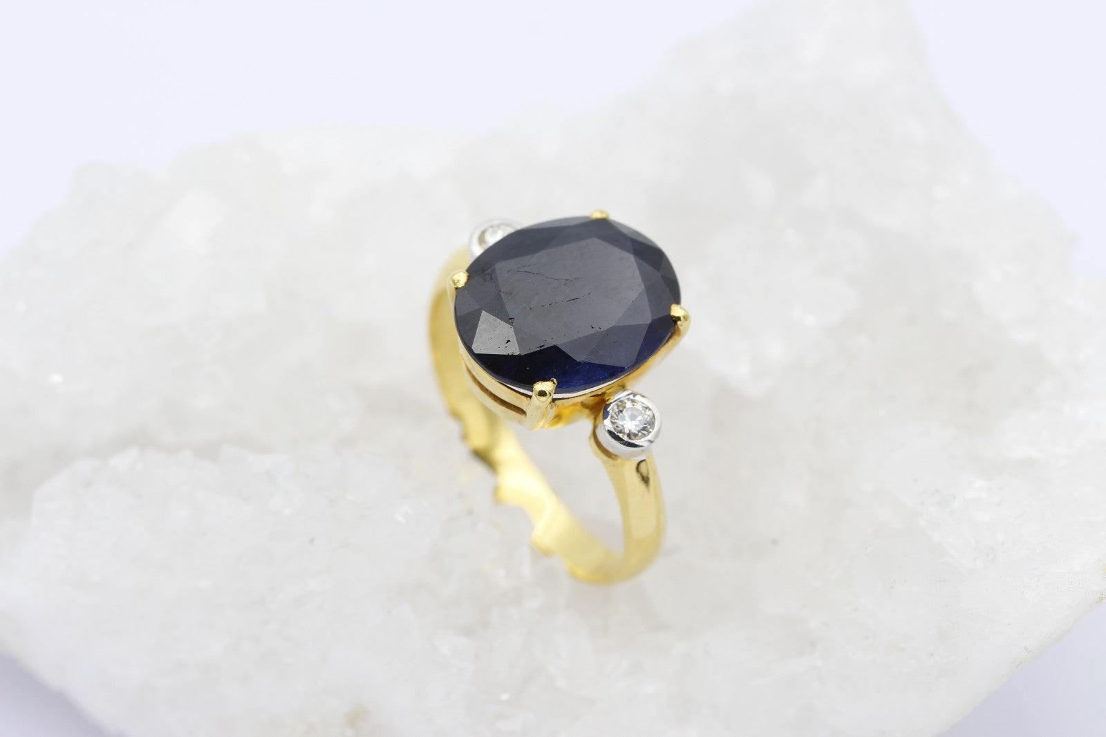 750 Damen Gold Ring mit Saphir & Diamanten – 18K Gelbgold, edel & klassisch