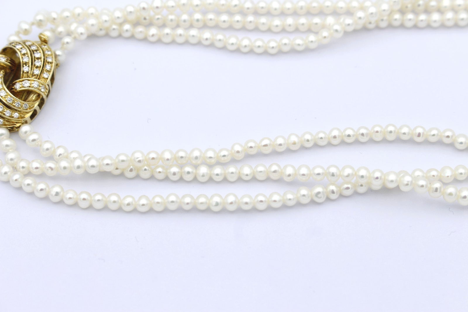 Edles Perlen Halskette Collier 3-reihig 750er / 18K Gold Schließe & Brillanten