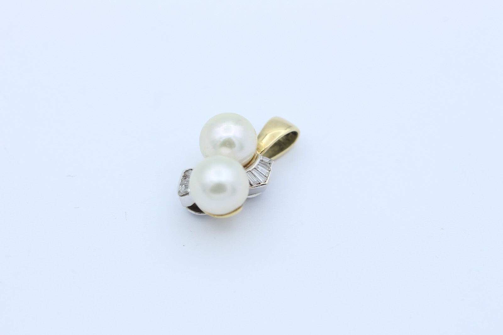 Wunderschöner Damen Anhänger 585 / 14k Gelbgold mit Baguette Diamanten & Perlen