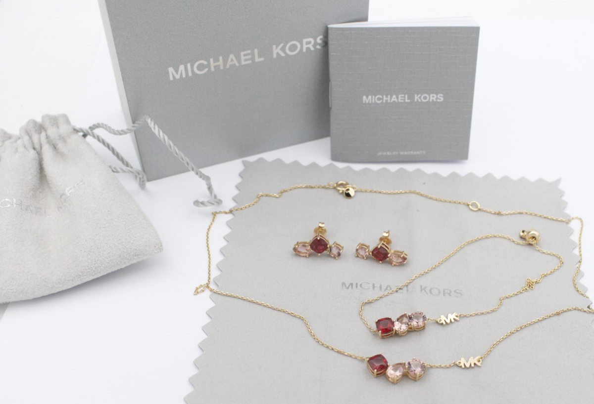 Michael Kors Halskette, Armband und Ohrstecker Schmuckset 925 Silber Vergoldet