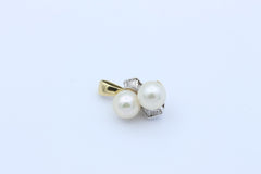 Wunderschöner Damen Anhänger 585 / 14k Gelbgold mit Baguette Diamanten & Perlen
