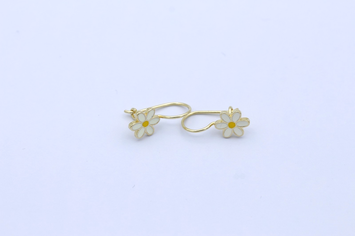 585 Gold Kinder Ohrringe Ohrschmuck – Blume Emaille – 14K Ohrhänger