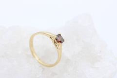 Zarter Solitär Damen Gold Ring aus 585 / 14k Gelbgold mit einem roten Brillanten
