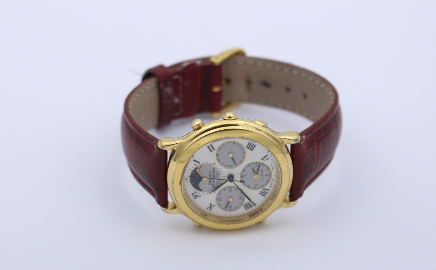 Seiko Cronograph 7T36-7A00 Quartz Mondphase / Moonphase Vintage Uhr 36 mm