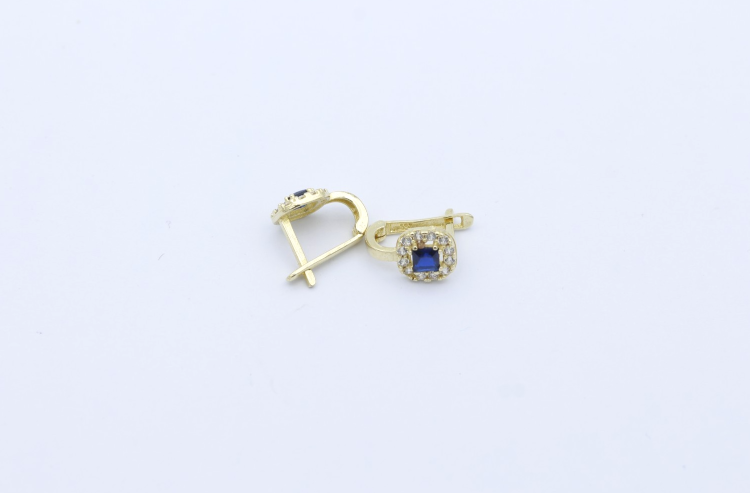 585 Gold Damen Ohrschmuck Ohrringe mit blaue & weiße Steine – 14K Gelbgold