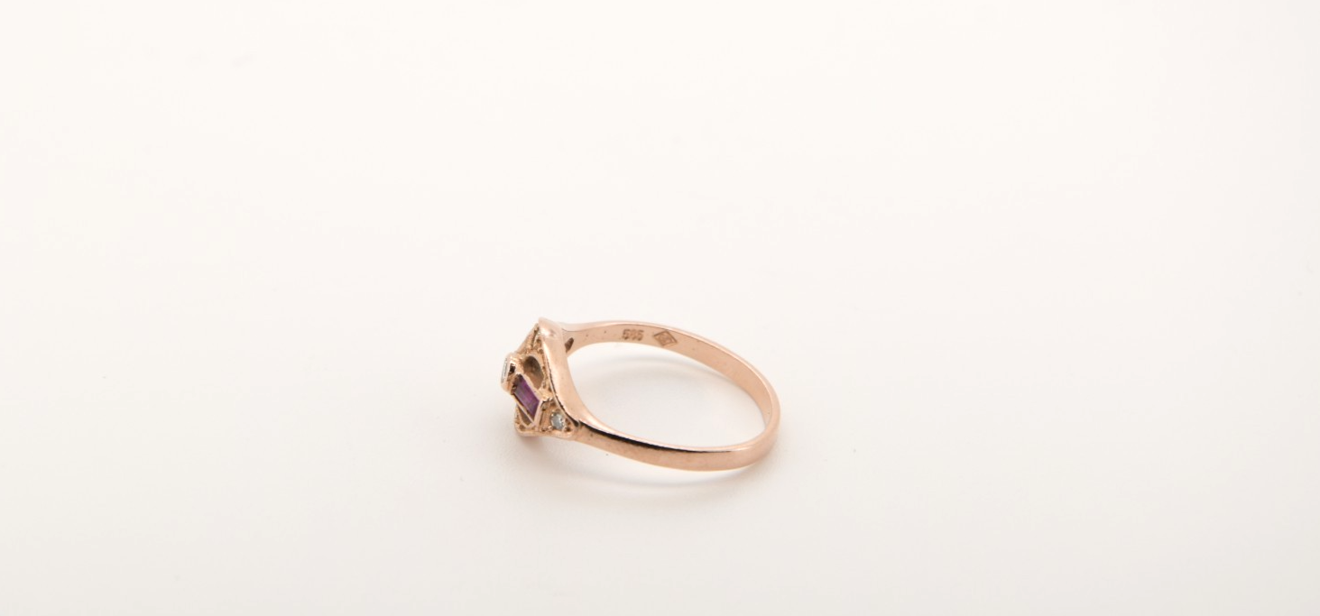 Antiker Juwelier-Ring Damen 14k (585) Rotgold mit Brillant, Diamanten & Rubinen