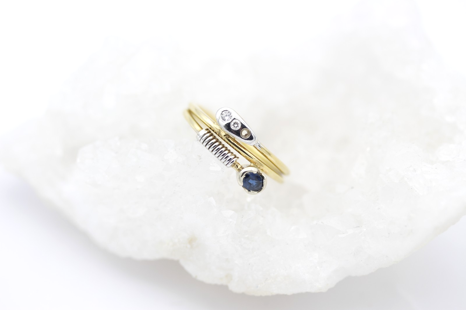 Außergewöhnlicher Designer Schlangenring 750 Gold mit Saphir & Brillanten Gr. 53
