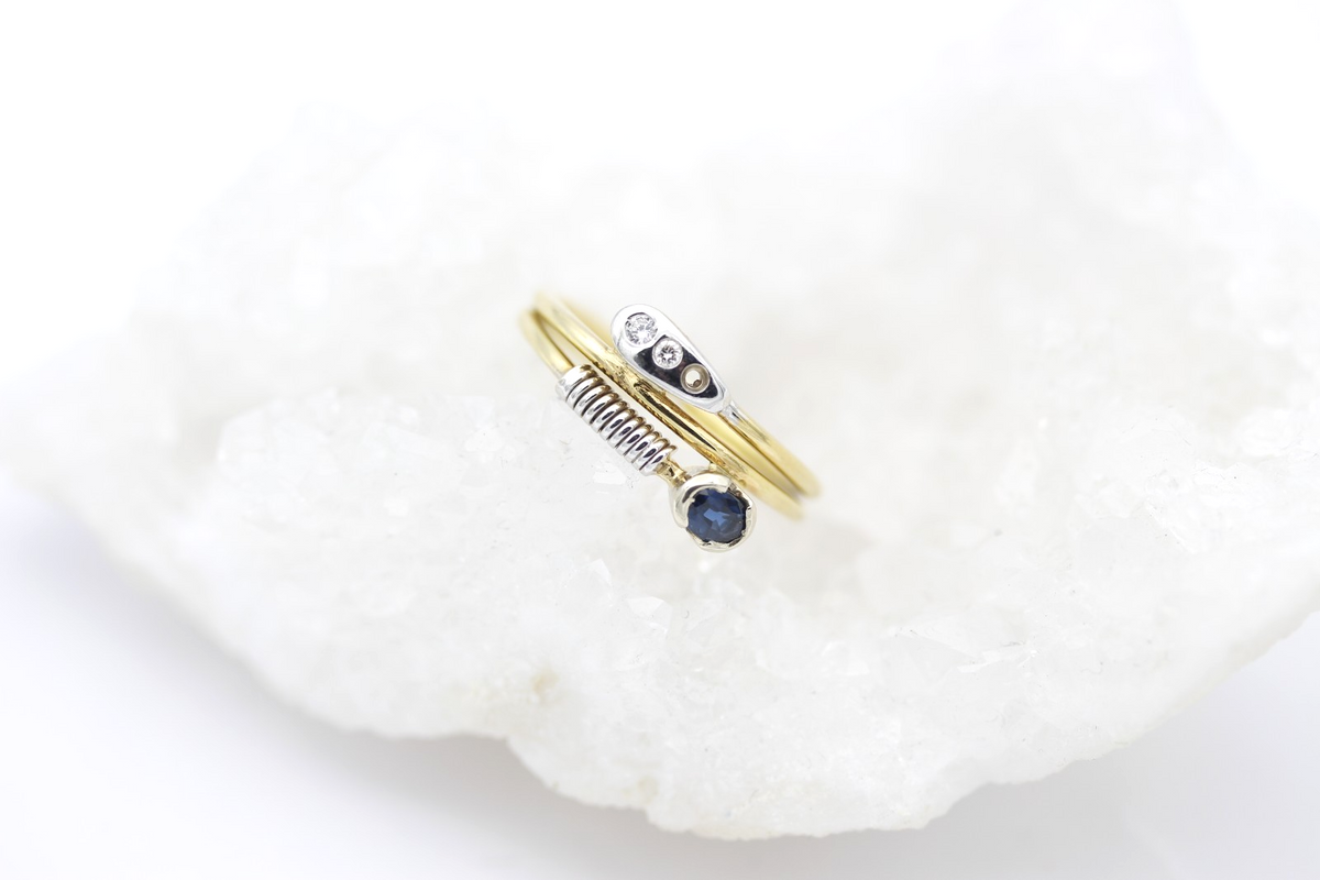Außergewöhnlicher Designer Schlangenring 750 Gold mit Saphir & Brillanten Gr. 53