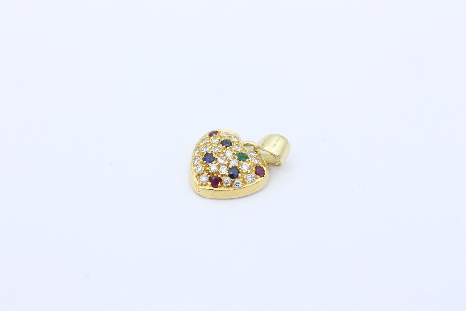 Zarter Herz Juwelen Anhänger aus 750 / 18K Gold mit Saphir, Rubin & Diamanten
