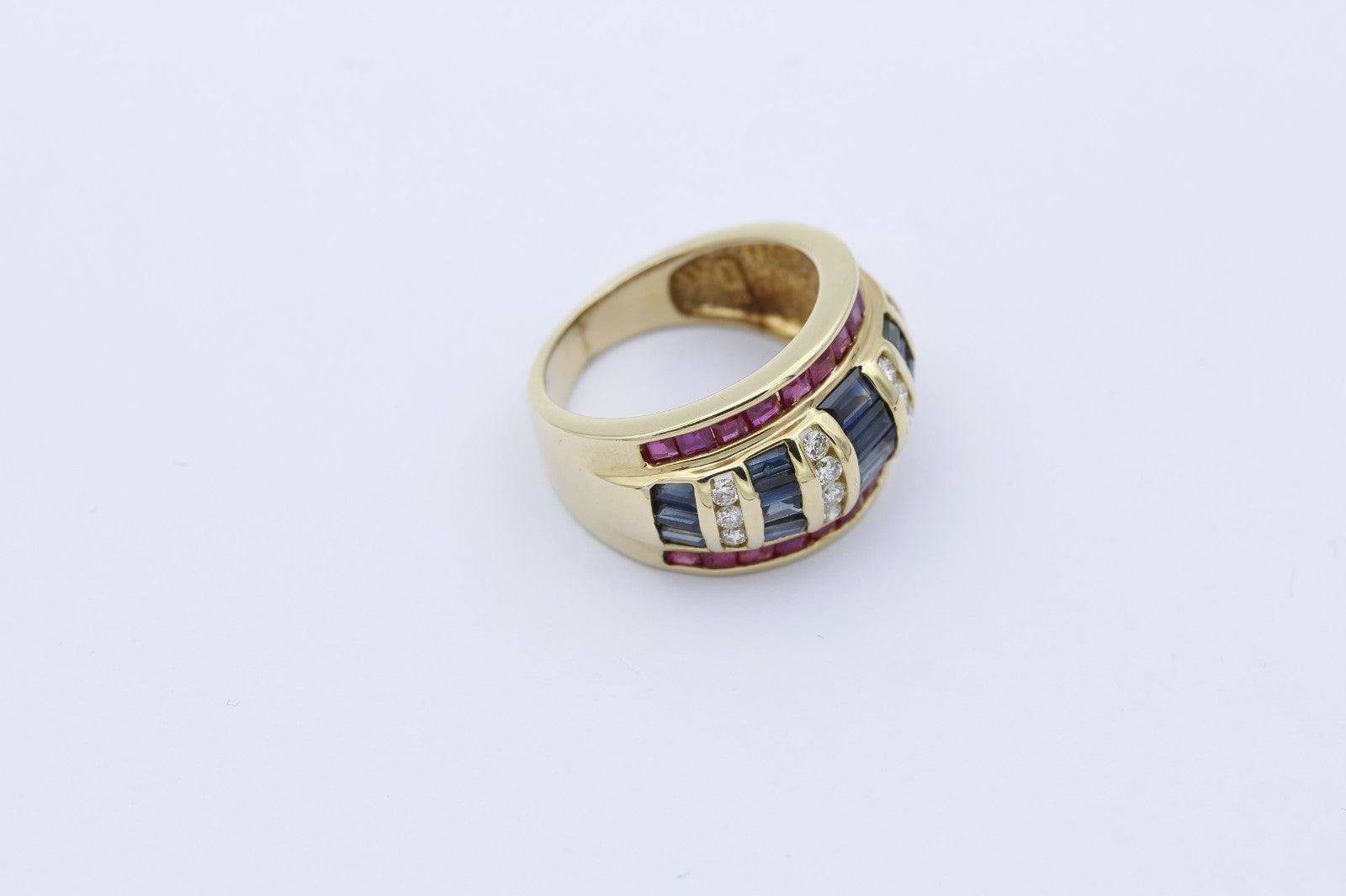 Exklusiver 585er / 14K Gelbgold Damen Ring mit Rubinen, Saphiren und Diamanten