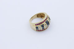 Exklusiver 585er / 14K Gelbgold Damen Ring mit Rubinen, Saphiren und Diamanten