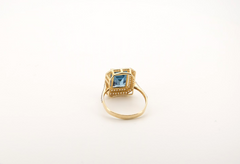 Prächtiger 14k 585 Gold Halo-Ring | Großer Blauer Edelstein & funkelnde Zirkonia