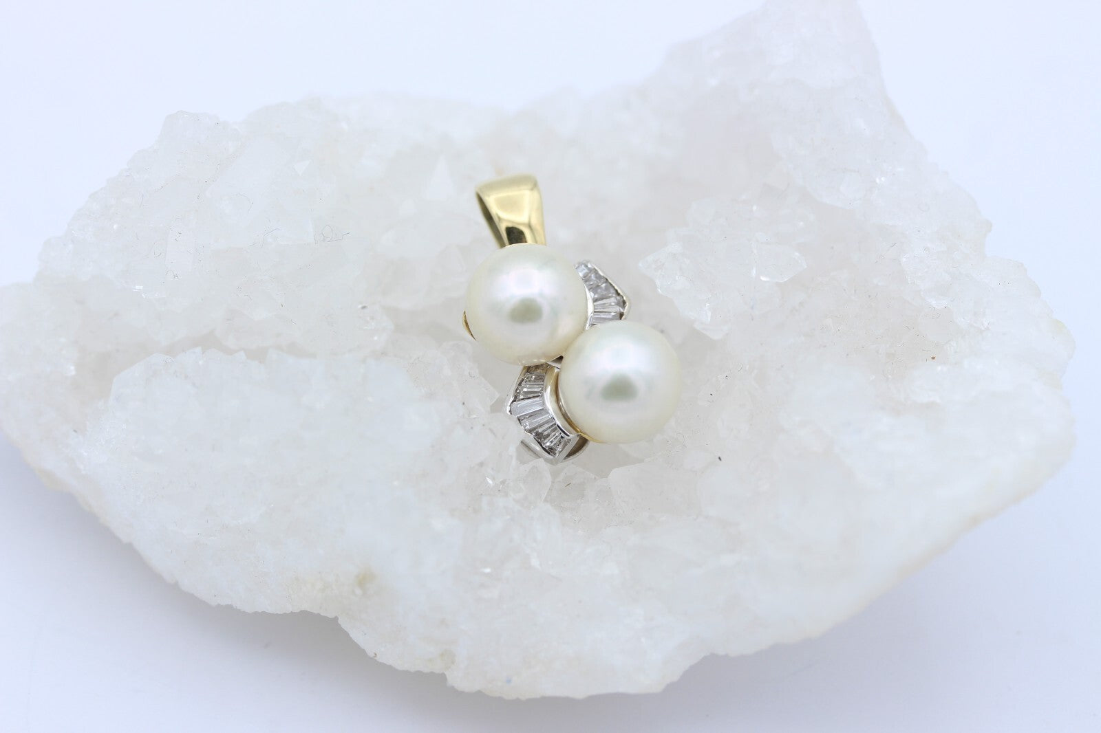 Wunderschöner Damen Anhänger 585 / 14k Gelbgold mit Baguette Diamanten & Perlen