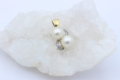 Wunderschöner Damen Anhänger 585 / 14k Gelbgold mit Baguette Diamanten & Perlen