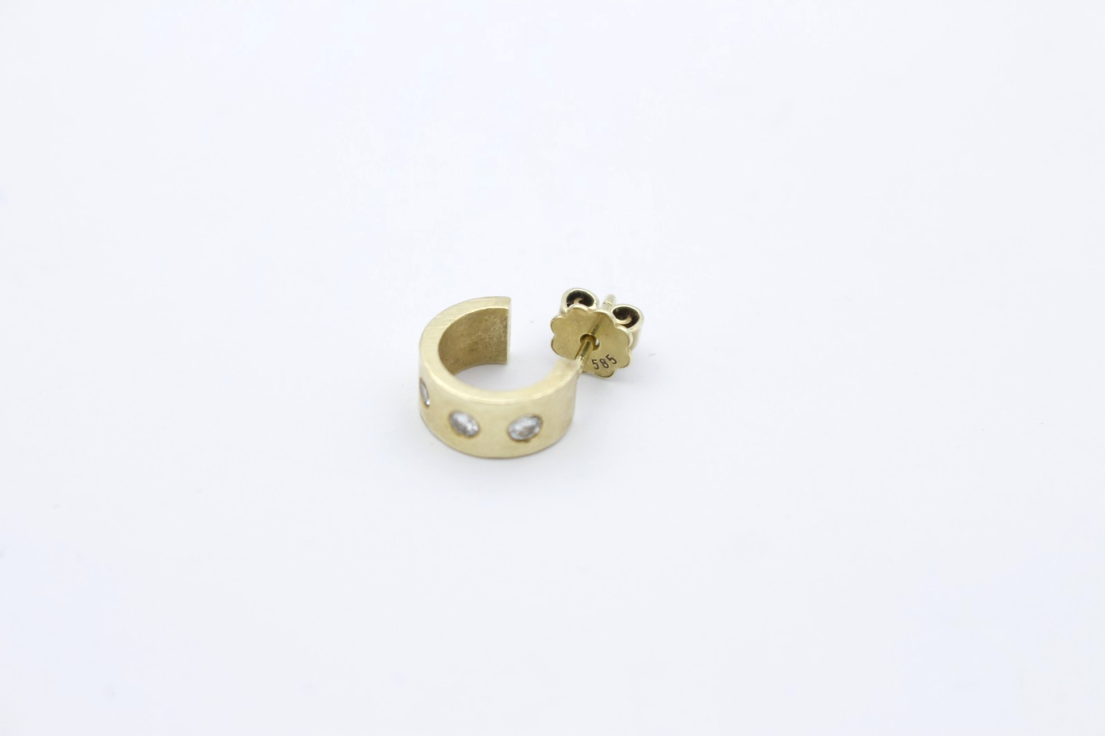 Einzelner massiver Ohrstecker 585 Gold mit Brillanten | 14K Creole Unisex