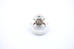 Massiver Designer Ring 925 Silber mit Korallroter Stein & orangefarbene Steine