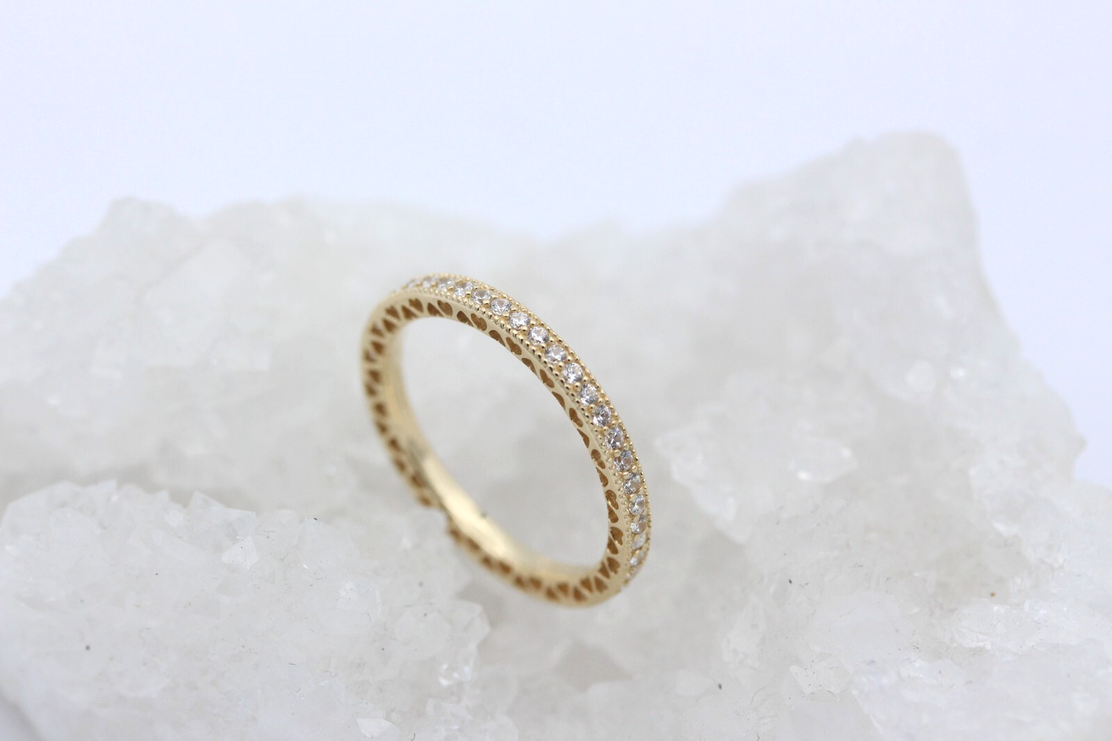 Pandora Funkeln & Herzen Memory Ring 585 / 14K Gelbgold Cubic Zirkonia Wie Neu