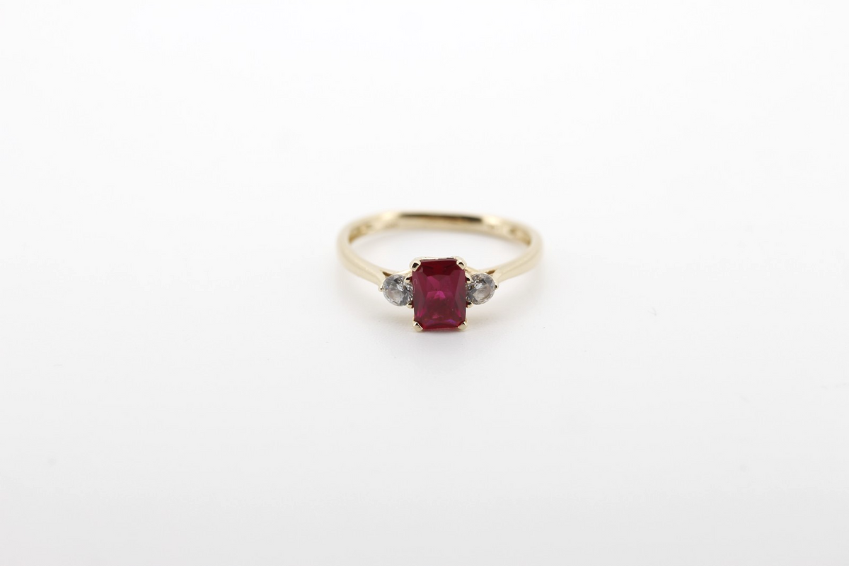 Eleganter 14K 585 Damen Goldring mit Rubin & Zirkonia Gr. 54