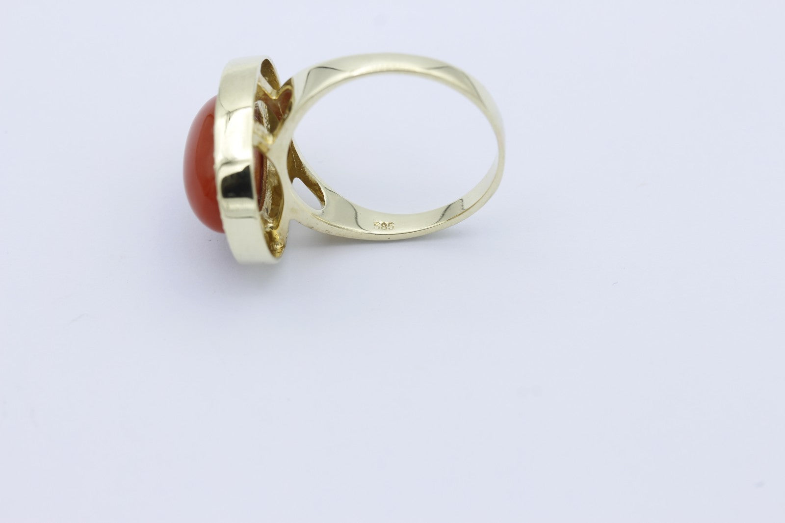 Edler 585 Damen Gold Ring mit Koralle und Brillanten – 14K Gelbgold Hochwertig