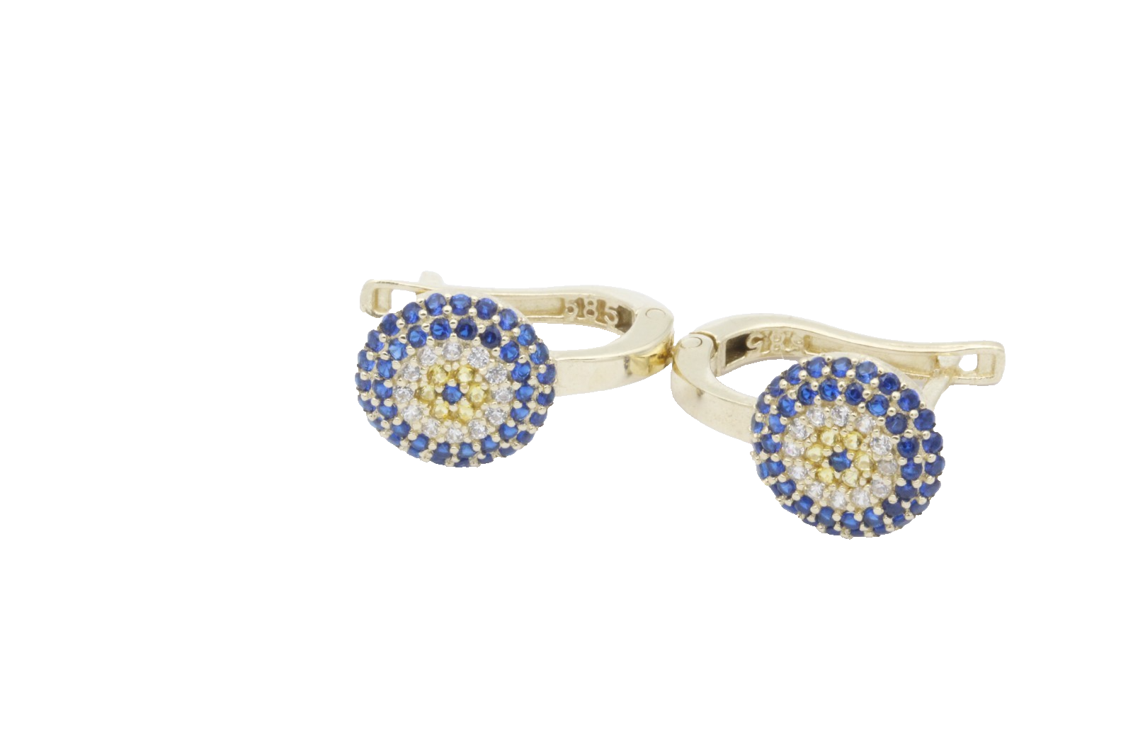 585 Gold Ohrringe 14K Damen Ohrhänger mit blauen, weißen & gelben steinen