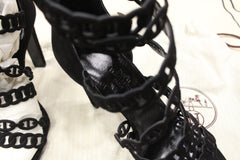 Hermes Leder Damen Sandalen Sandaletten Wildledereffekt Schwarz Gr. 38 Unbenutzt