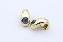 750 Gold Ohrringe mit blauen Edelsteinen – 18K Gelbgold Saphir Cabochon Ohrclips