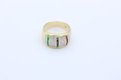 Prächtiger Damen Ring aus 585 / 14K Gold mit Rubin, Saphir, Smaragd & Diamanten