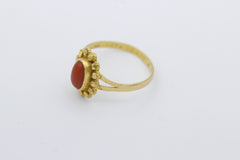 Korallen Damen Ring aus 916 / 22k Gelbgold mit eine Koralle | Gr. 56